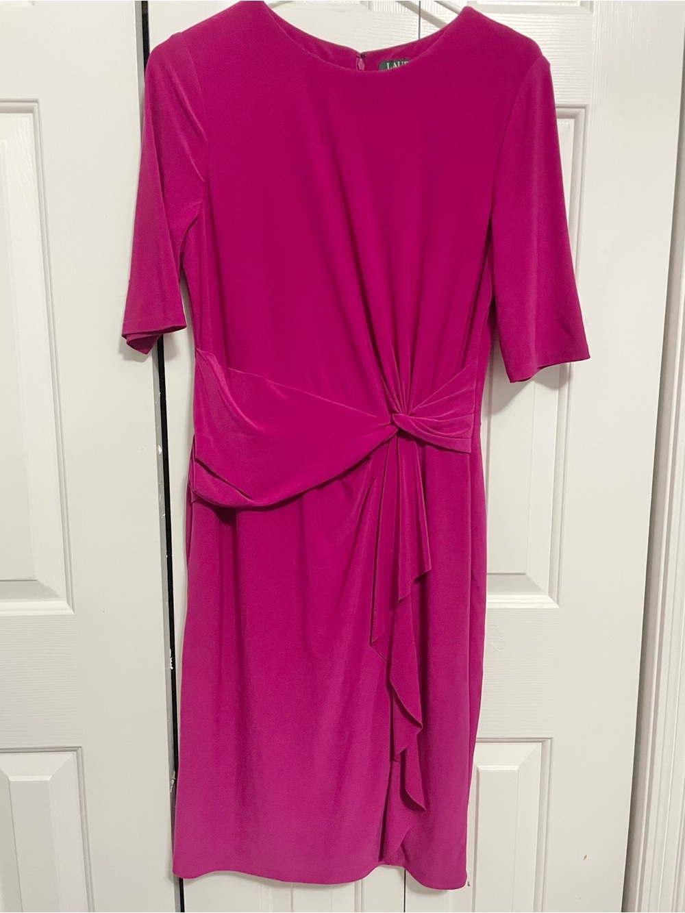 Ralph Lauren Fuchsia Knot-Front Midi Dress